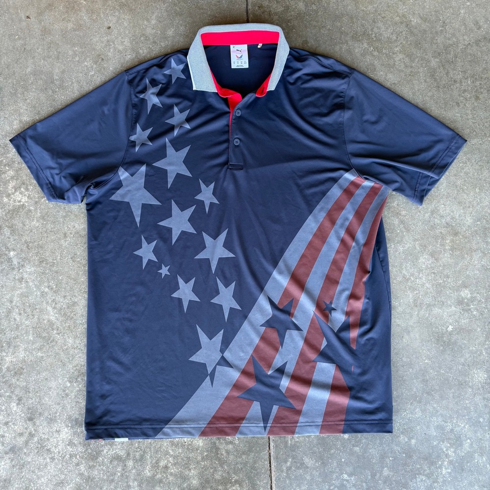 Puma x Volition America Golf Polo Men's XL Blue Stars & Stripes USA Preppy